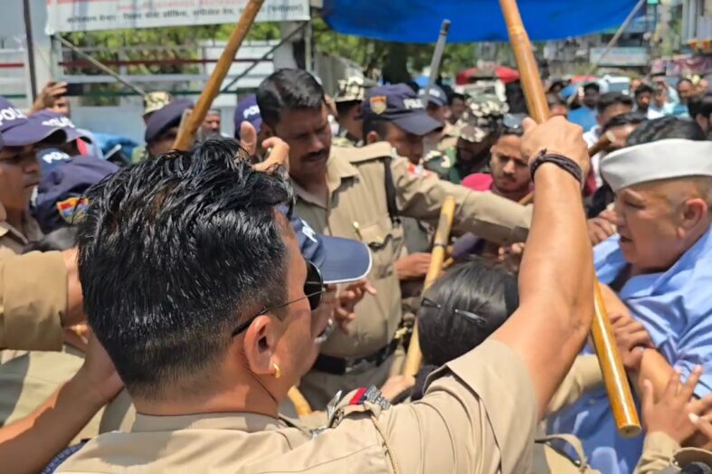 फिर पार्टी कार्यालय को लेकर बवाल, कांग्रेसियों की पुलिस से झड़प